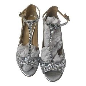 JEWEL BADGLEY MISCHKA CONROY T-STRAP EVENING SANDALS SILVER 8M
